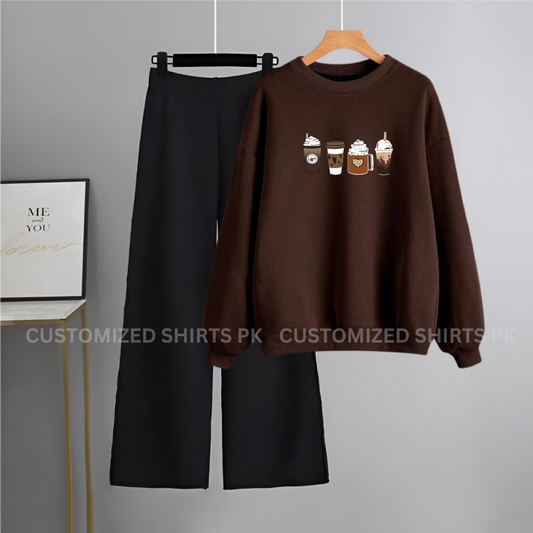 Coffee Brown Sweatshirt & Black Flapper