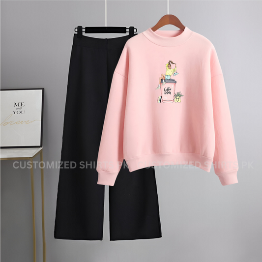 Coffee Queen Pink Sweatshirt & Black Flapper