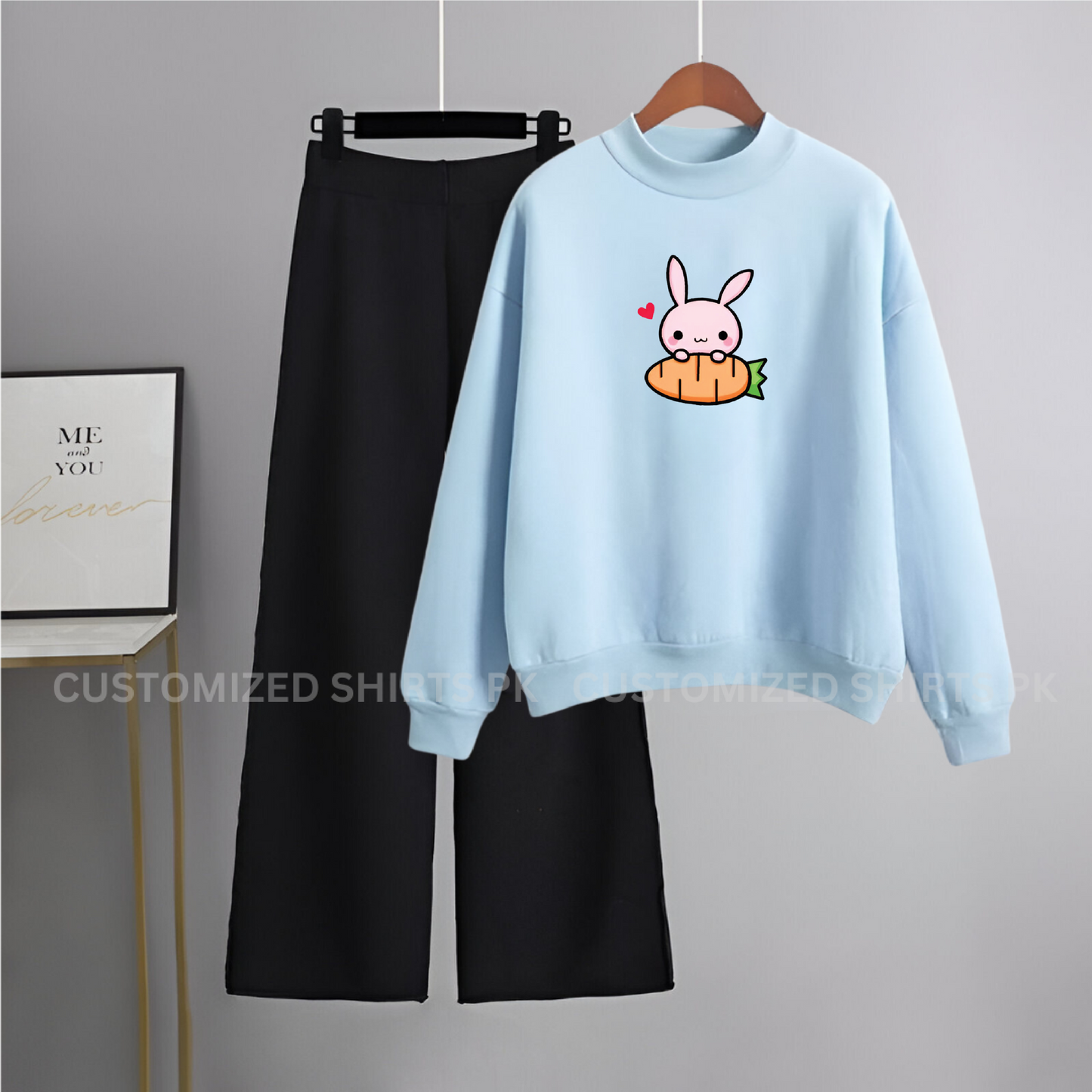 Bunny Sky Blue Sweatshirt & Black Flapper