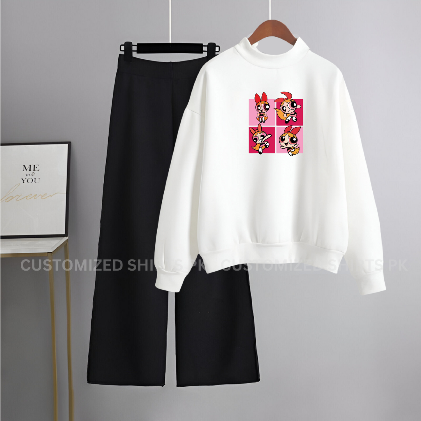 Powergirls White Sweatshirt & Black Flapper