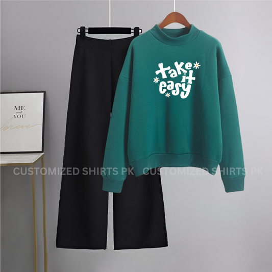 Take it Easy Green Sweatshirt & Black Flapper