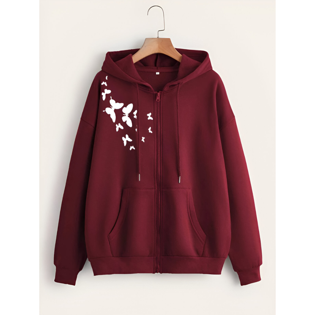 Butterflies Maroon Zipper