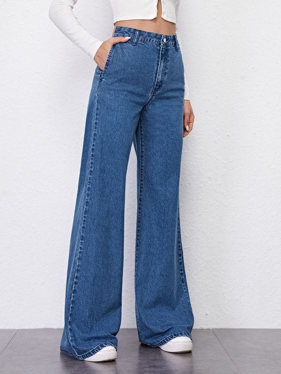 Navy Blue Wide Leg Jeans