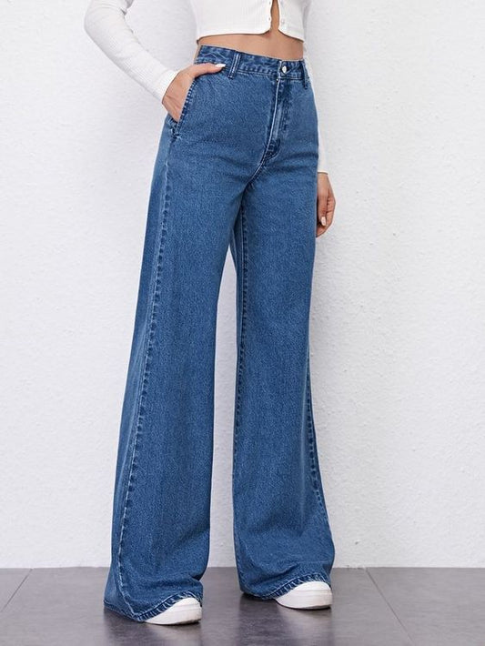 Navy Blue Wide Leg Jeans