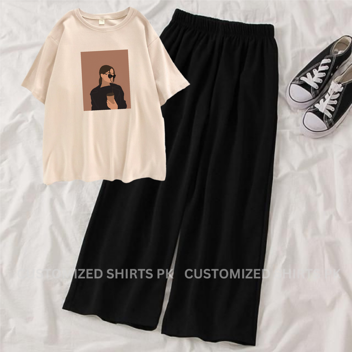 Girl Printed Tee & Black Flapper